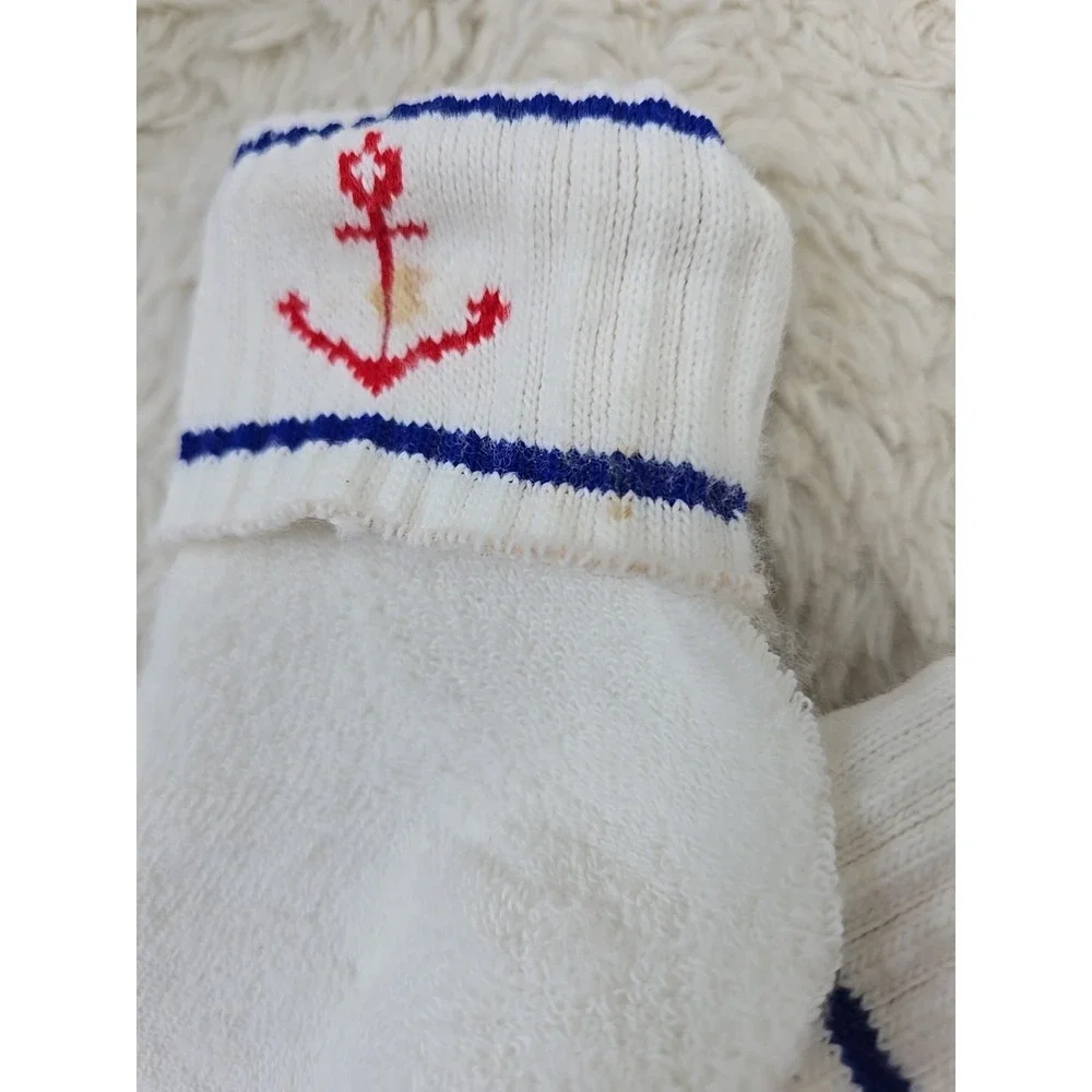 Vintage Sport Sox White Ankle Footie Socks Women's 9-11 Nautical Terry Cloth NWD
